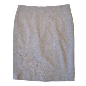 Melanie Lyne Knit Pencil Skirt Heathered Floral Business Knee Length Size 8 Grey
